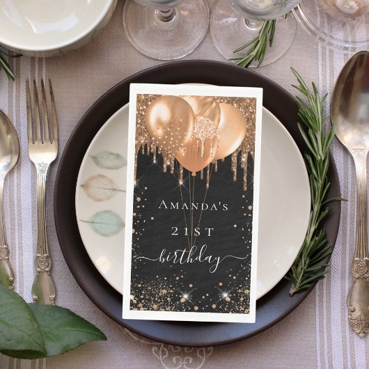 誕生日パーティー黒い金ゴールドグリッターバルーン名