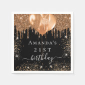 誕生日パーティー黒い金ゴールドグリッターバルーン名 スタンダードカクテルナプキン (正面)