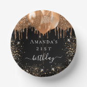 誕生日パーティー黒い金ゴールドグリッターバルーン名 ペーパーボウル (正面)