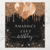 誕生日パーティー黒い金ゴールドグリッターバルーン名 ワインラベル (シングルラベル)