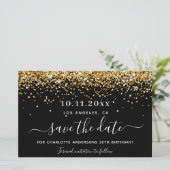 誕生日パーティー黒い金ゴールドグリッター保存日付 (スタンド正面)