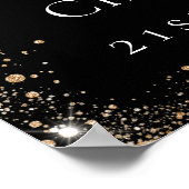 誕生日パーティー黒い金ゴールドグリッター写真へようこそ ポスター (角)