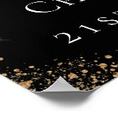 誕生日パーティー黒い金ゴールドグリッター写真へようこそ ポスター (角)