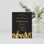 誕生日パーティー黒い金ゴールドシティのスカイラインの招待 ポストカード (スタンド正面)