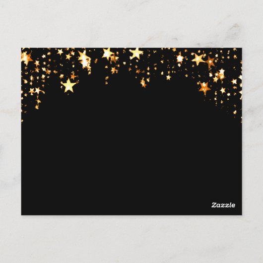 誕生日パーティー黒い金ゴールドスターフローラ招待 ポストカード (裏面)