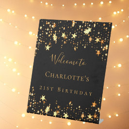 誕生日パーティー黒い金ゴールドスター歓迎 台座サイン