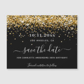 誕生日パーティー黒い金ゴールド日付磁石を保存 マグネット招待状 (正面)