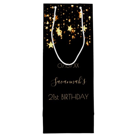 誕生日パーティー黒い金ゴールド星雨が滴る ワインギフトバッグ (裏面)