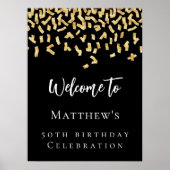 誕生日パーティー黒い金ゴールド紙吹雪歓迎 ポスター (正面)