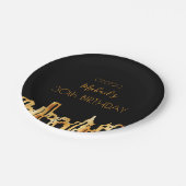誕生日パーティー黒い金ゴールド都市スカイライン名 ペーパープレート (アングル)
