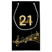 誕生日パーティー黒い金ゴールド音楽ノートmonogram スモールペーパーバッグ (裏面)