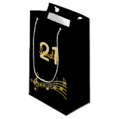 誕生日パーティー黒い金ゴールド音楽ノートmonogram スモールペーパーバッグ (正面アングル)