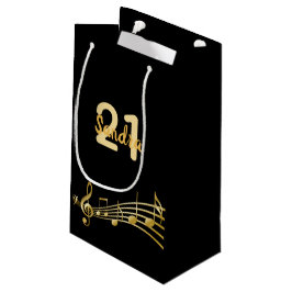 誕生日パーティー黒い金ゴールド音楽ノートmonogram スモールペーパーバッグ