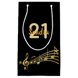 誕生日パーティー黒い金ゴールド音楽ノートmonogram スモールペーパーバッグ