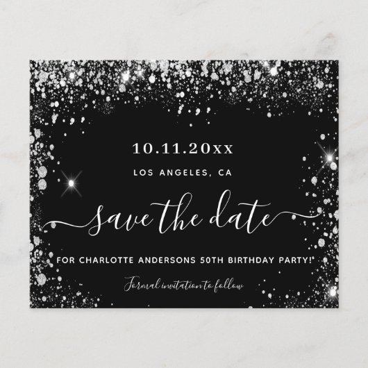 誕生日パーティー黒い銀の予算は日付を保存 チラシ (正面)