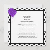 誕生日パーティー黒と白のスポット紫の風船 招待状 (裏面)