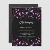 誕生日パーティー黒ピンクの星ラグジュアリー マグネット招待状 (正面/裏面)