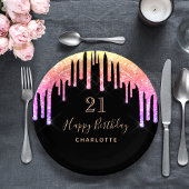 誕生日パーティー黒レインボーグリッターピンクの輝き ペーパープレート