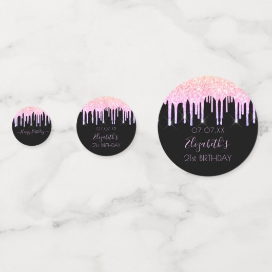 誕生日パーティー黒レインボーグリッターフォトピンク コンフェッティ (正面)