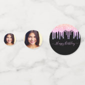 誕生日パーティー黒レインボーグリッターフォトピンク コンフェッティ (裏面)