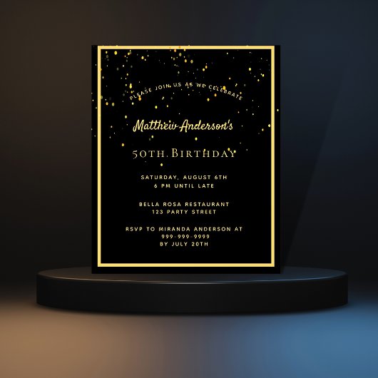 誕生日パーティー黒人男性金ゴールド予算の招待 チラシ