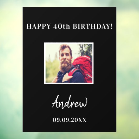 誕生日パーティー黒写真名ガイ ウィンドウサイン (シート3)