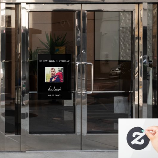 誕生日パーティー黒写真名ガイ ウィンドウサイン (オフィスドア)