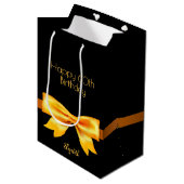 誕生日パーティー黒金ゴールドの弓名 ミディアムペーパーバッグ (正面アングル)