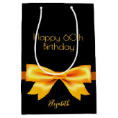 誕生日パーティー黒金ゴールドの弓名 ミディアムペーパーバッグ (正面)