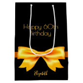 誕生日パーティー黒金ゴールドの弓名 ミディアムペーパーバッグ (裏面)