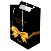 誕生日パーティー黒金ゴールドの弓名 ミディアムペーパーバッグ (裏面アングル)
