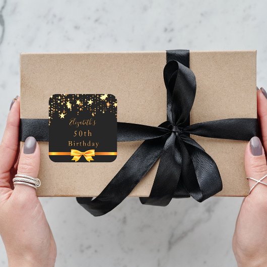 誕生日パーティー黒金ゴールドスターモダンシック スクエアシール