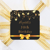 誕生日パーティー黒金ゴールドスターモダンシック スクエアシール