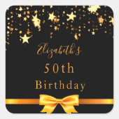 誕生日パーティー黒金ゴールドスターモダンシック スクエアシール (正面)