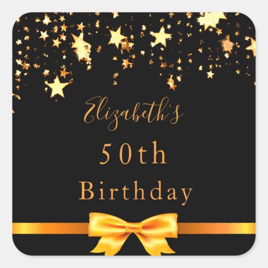 誕生日パーティー黒金ゴールドスターモダンシック スクエアシール (正面)
