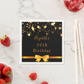 誕生日パーティー黒金ゴールドスターモダンモノグラム スタンダードカクテルナプキン (インサイチュ)