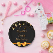 誕生日パーティー黒金ゴールドスターモダンモノグラム ペーパープレート (パーティー)