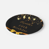 誕生日パーティー黒金ゴールドスターモダンモノグラム ペーパープレート (アングル)
