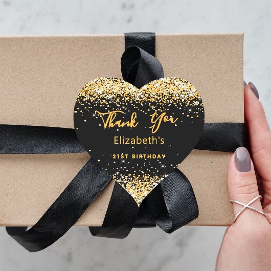 誕生日パーティー黒金ゴールド名ありがとう ハートシール