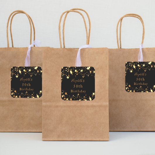 誕生日パーティー黒金ゴールド星モダン名 スクエアシール