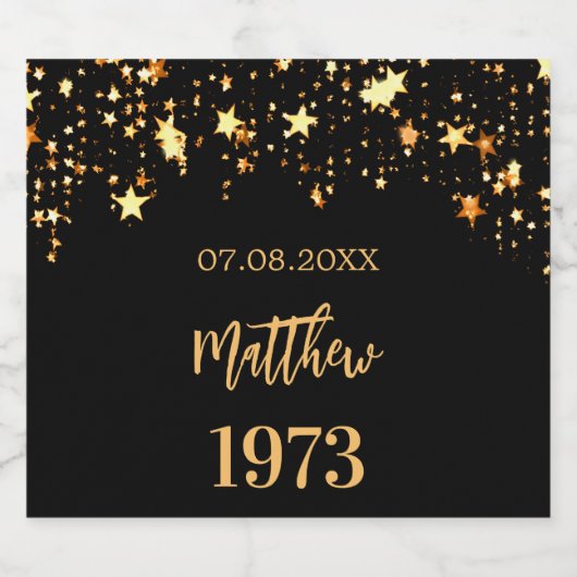 誕生日パーティー黒金ゴールド星年生まれ スパークリングワインラベル (シングルラベル)