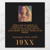 誕生日パーティー黒金ゴールド生まれ年写真bio ワインラベル (シングルラベル)