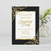 誕生日パーティー黒金ゴールド白写真 招待状 (スタンド正面)