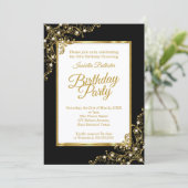 誕生日パーティー黒金ゴールド白写真 招待状 (スタンド正面)