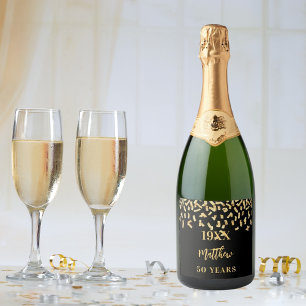 誕生日パーティー黒金ゴールド紙吹雪名years スパークリングワインラベル