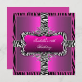 誕生日パーティー13thワイルドピ10代のックゼブラブラック 招待状 (正面/裏面)