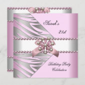 誕生日パーティー21stピンクゼブラホワイトピンクパール 招待状 (正面/裏面)