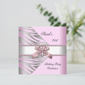 誕生日パーティー21stピンクゼブラホワイトピンクパール 招待状 (スタンド正面)