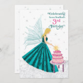 誕生日パーティー3年。ガールフェアリー照明キャンドル 招待状 (正面/裏面)