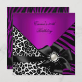 誕生日パーティー30thゼブラヒョウ紫ピンクプラム 招待状 (正面/裏面)